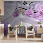 Wall murals Purple roses on silky fabric background.