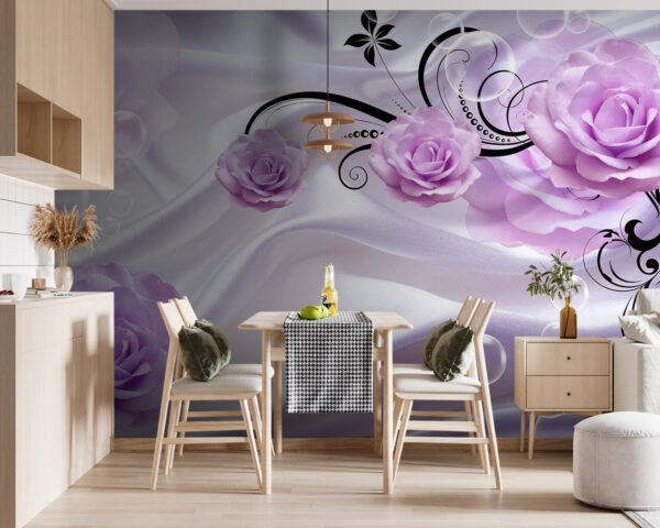Purple roses on silky fabric background Wall murals Purple roses on silky fabric background