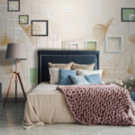 Wall murals Wallpaper with white and brown flowers and butterflies