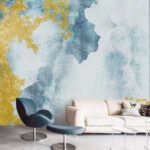Wall murals Abstract teal and yellow swirl pattern.