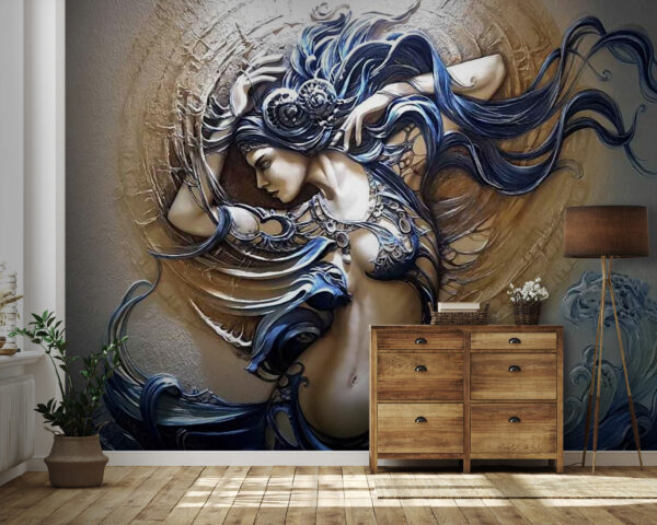 Mystical woman in swirling blues Wall murals Mystical woman in swirling blues