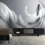 Wall murals Elegant dance of floating feathers.