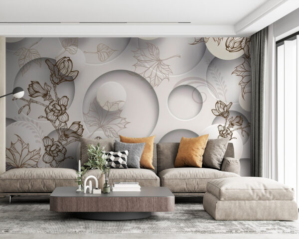 Wall murals Wallpaper with circles and flowers Wall murals Wallpaper with circles and flowers