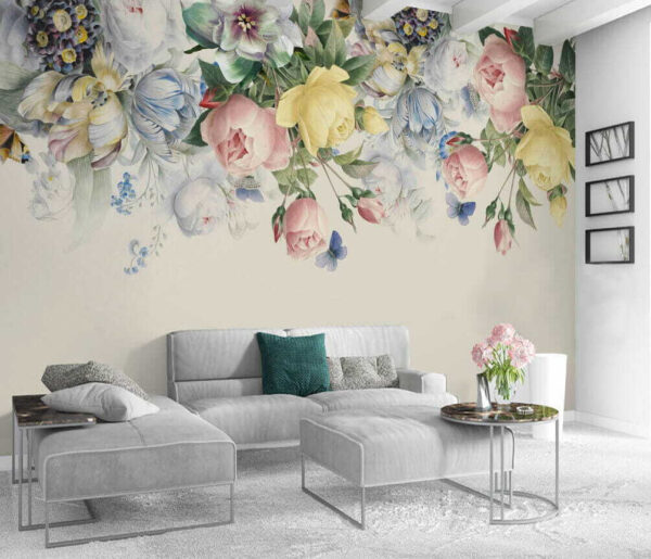 Delicate blooms with colorful butterflies Wall murals Delicate blooms with colorful butterflies