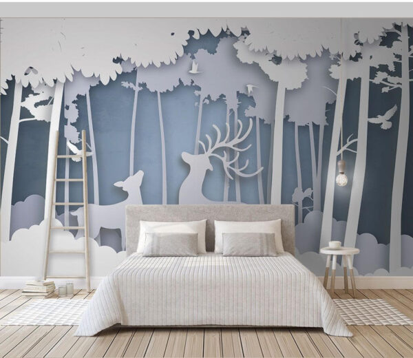 Wall murals Paper cut out of a deer in a forest Wall murals Paper cut out of a deer in a forest