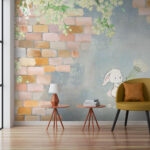 Wall murals Cartoon rabbit and a house with flowers