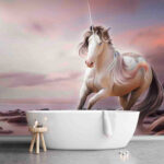 Wall murals Mystical unicorn in serene sunset.