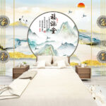 Wall murals Painting of mountains and birds