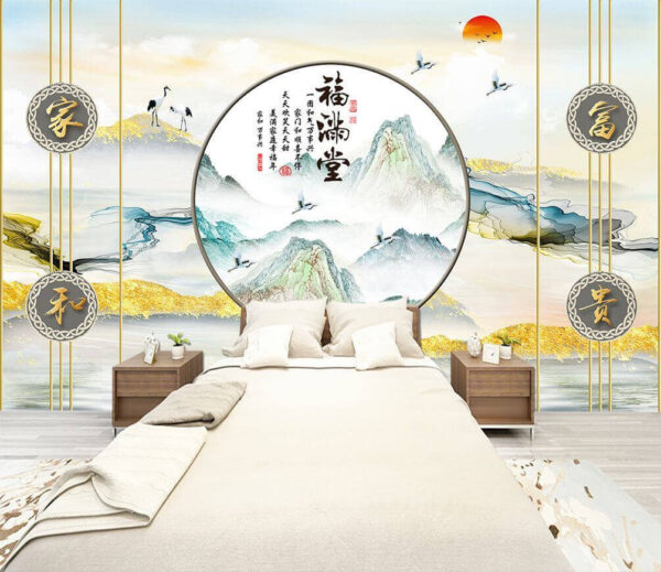 Wall murals Painting of mountains and birds Wall murals Painting of mountains and birds