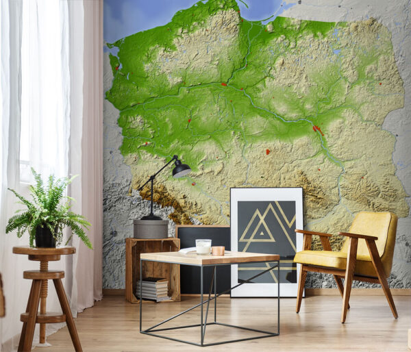 Wall murals Map of poland with land and water Wall murals Map of poland with land and water
