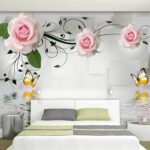 Wall murals Roses and butterflies by the water.