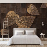 Wall murals Decorative leaves on textured background