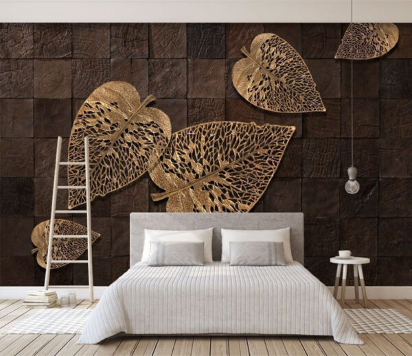 Wall murals Decorative leaves on textured background Wall murals Decorative leaves on textured background