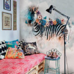 Wall murals Zebra with flowers on its head