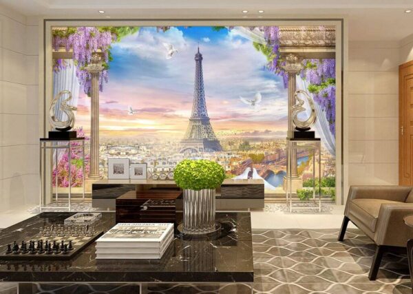 Wall murals Tower with birds in the background Wall murals Tower with birds in the background