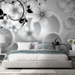 Wall murals Flower with a black and white design