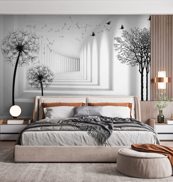 Wall murals Wall murals Black silhouette of a dandelion (SKU: u37803)