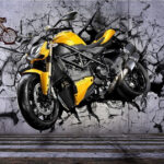 Wall murals Motorcycle breaking through the wall.