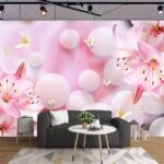 Wall murals Pink flowers and butterflies
