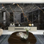 Wall murals Black marble with orange streaks