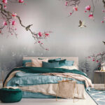 Wall murals Birds and blossoms over peaceful water.