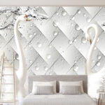 Wall murals White swans in water