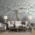 Wall murals Elegant white blossoms on twisting branches.