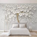 Wall murals Elegant tree with white blossoms.