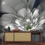 Wall murals White flower with green center