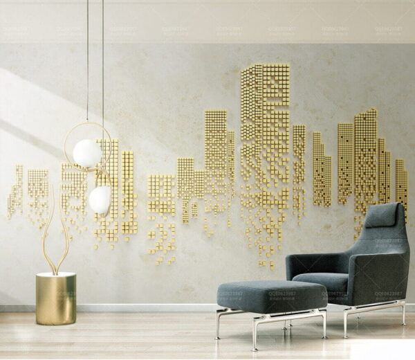 Wall murals City skyline made out of small squares Wall murals City skyline made out of small squares