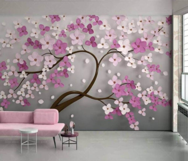 Wall murals Tree with pink and white flowers Wall murals Tree with pink and white flowers