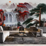 Wall murals Painting of a waterfall and birds