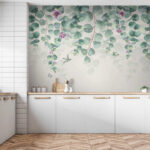 Wall murals Purple flower with green leaves