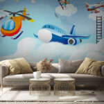 Wall murals Cartoon of a girl climbing a ladder