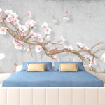 Wall murals Branch with flowers and butterflies