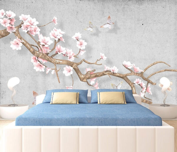 Branch with flowers and butterflies Wall murals Branch with flowers and butterflies