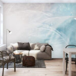 Wall murals Delicate feathers on soft blue background.