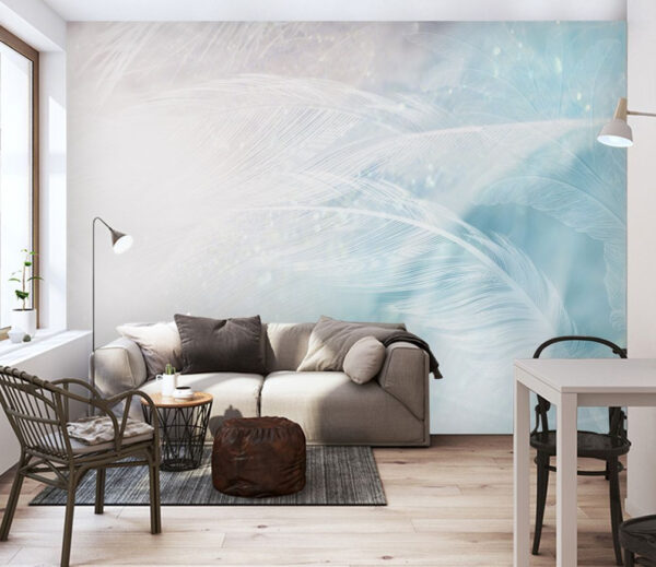 Delicate feathers on soft blue background Wall murals Delicate feathers on soft blue background
