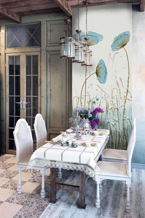 Blue flowers dance in gentle breeze Wall murals Blue flowers dance in gentle breeze