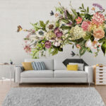 Wall murals Butterfly flying over a bouquet of flowers