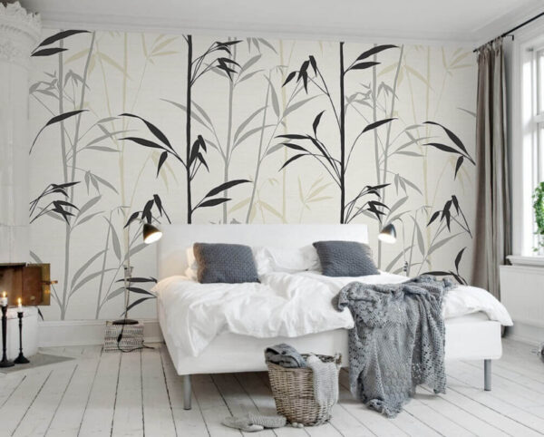 Wall murals Wallpaper with black leaves Wall murals Wallpaper with black leaves