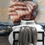Wall murals Sailing ship amidst ocean waves.