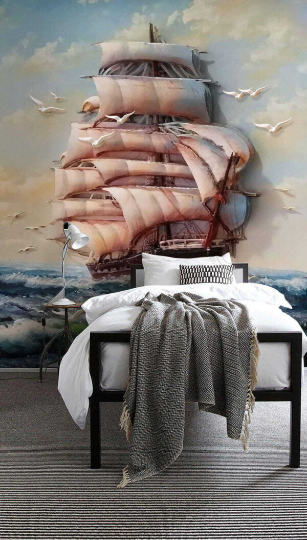 Sailing ship amidst ocean waves Wall murals Sailing ship amidst ocean waves