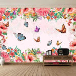 Wall murals Group of butterflies and flowers