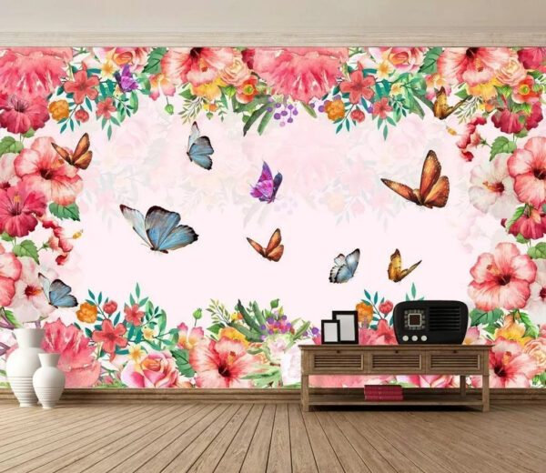 Wall murals Group of butterflies and flowers Wall murals Group of butterflies and flowers
