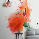 Wall murals Butterfly and flower in vibrant splash.