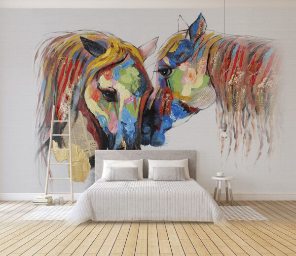 Wall murals Painting of horses with colorful paint on them Wall murals Painting of horses with colorful paint on them