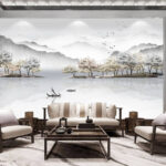 Wall murals Birds flying over trees