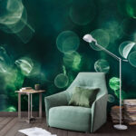 Wall murals Blurry image of green and white circles