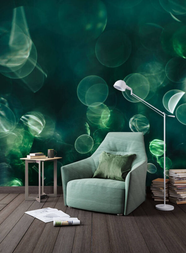 Wall murals Blurry image of green and white circles Wall murals Blurry image of green and white circles